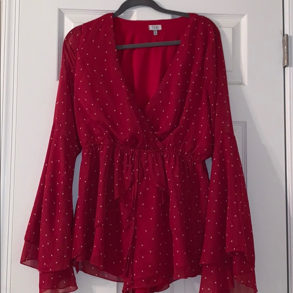 Tobi red polka dot romper